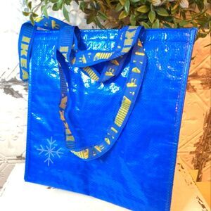 IKEA FRAKTA Blue Reusable Cooler Tote Bag with Glossy Finish NEW 15"X15 3/4"